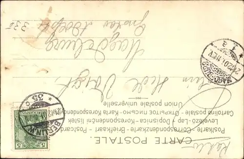 Präge Litho Portrait einer dunkelhaarigen Frau, Weinflasche