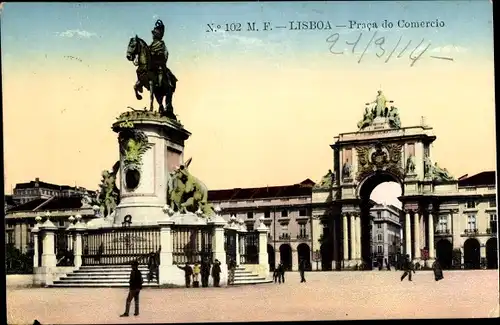 Ak Lisboa Portugal, Praca do Comercio, Denkmal, Bogen
