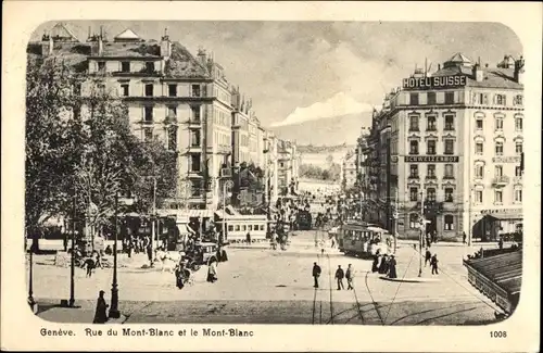 Ak Genf Genf Schweiz, Rue du Mont Blanc und Mont Blanc