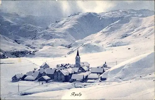 Ak Realp Uri Schweiz, Ortsansicht mit Furka, Winterpanorama