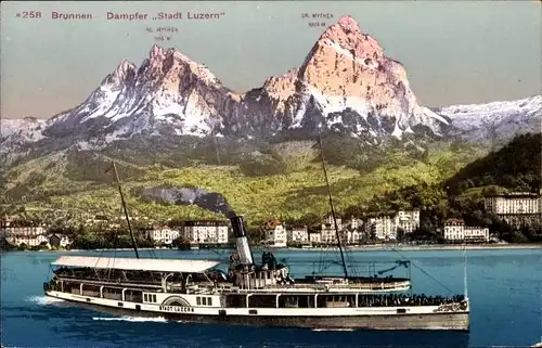 Ak Brunnen Kt Schwyz, Salondampfer Stadt Luzern, Mythen