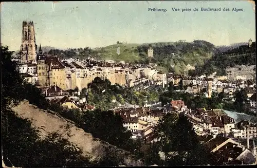 Ak Fribourg Freiburg Stadt Schweiz, Vue prise du Boulevard des Alpes