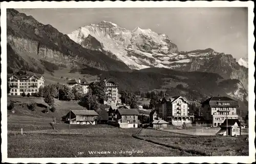 Ak Wengen Bern, Hotels, Wiesen, Gebirge, Jungfrau