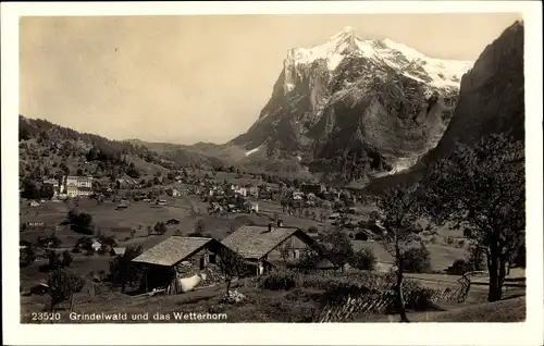 Ak Grindelwald Kanton Bern, Gesamtansicht, Wetterhorn