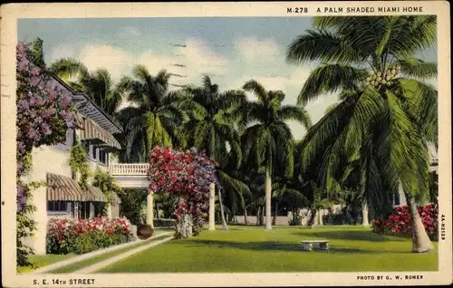 Ak Miami Florida USA, Wohnhaus, Garten, Palmen