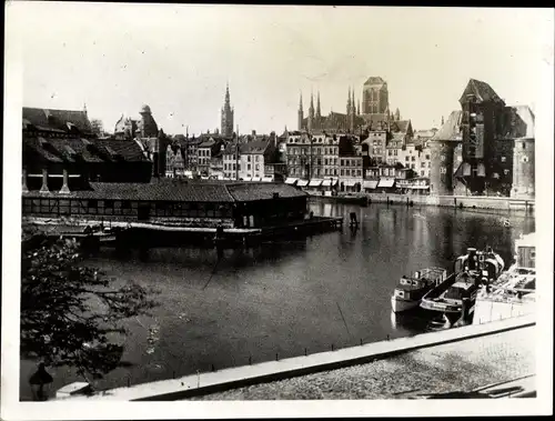 Foto Ak Gdańsk Danzig, Hafen, Langebrücke, Krantor