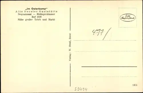 Ak Soest in Nordrhein Westfalen, Gaststätte Im Osterkamp, Gaststube