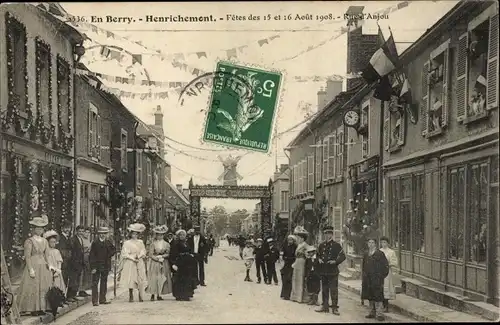 Ak Henrichemont Cher, Rue d&#39;Anjou, Feierlichkeiten