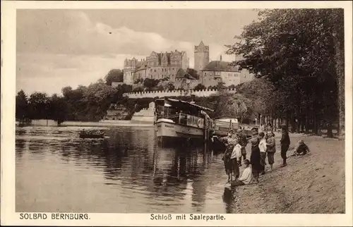 Ak Bernburg an der Saale, Schloss mit Saalepartie, Salondampfer