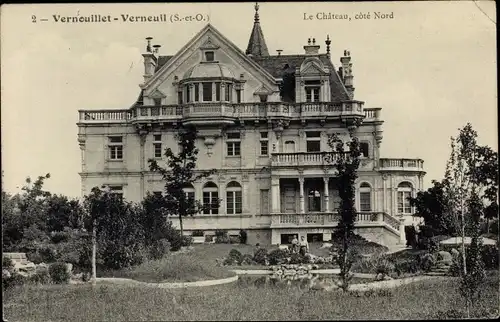Ak Vernouillet Yvelines, Le Château, vue générale, côté Nord, jardin, étang