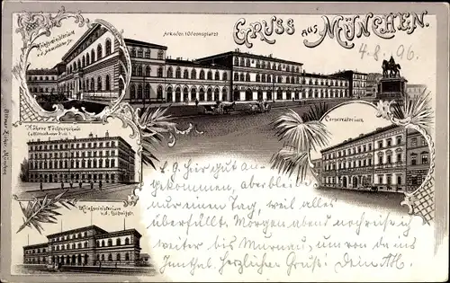 Litho München, Kriegsministerium, Konservatorium, Höhere Töchterschule