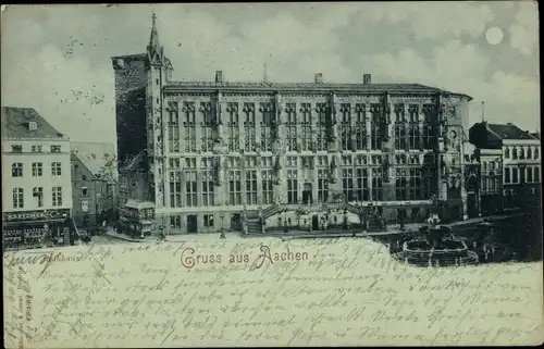 Mondschein Ak Aachen, Rathaus