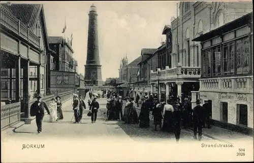 Ak Nordseebad Borkum in Ostfriesland, Strandstraße, Leuchtturm