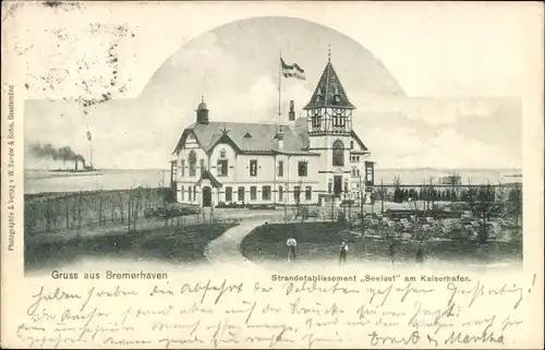 Ak Bremerhaven, Strandetablissement Seelust, Kaiserhafen