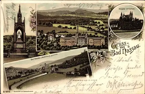 Litho Bad Nassau an der Lahn, Kloster Arnstein, Panorama, Denkmal