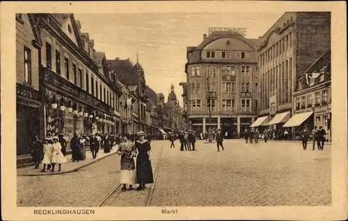 Ak Recklinghausen im Ruhrgebiet, Markt, Geschäfte