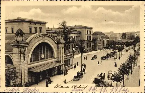 Ak Katowice Kattowitz Oberschlesien, Bahnhof