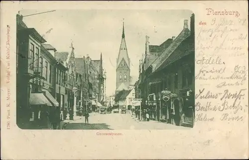 Ak Flensburg in Schleswig Holstein, Großestraße, Kirche, Geschäfte