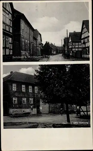 Ak Sollstedt in Thüringen, Straße, Fachwerkhäuser, Gasthaus Otto Schilsing