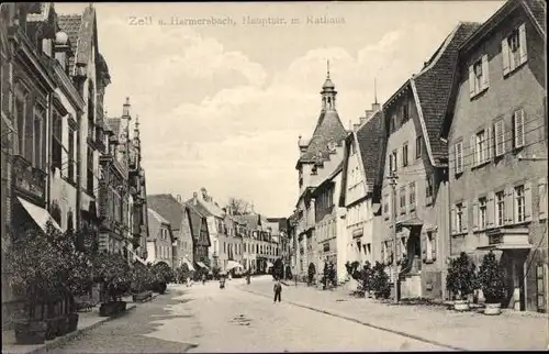 Ak Zell am Harmersbach Schwarzwald Baden, Hauptstraße mit Rathaus