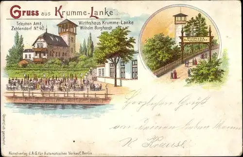 Litho Berlin Zehlendorf, Krumme Lanke, Wirtshaus W. Burghardt