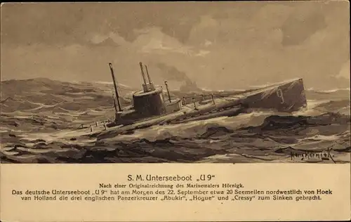 Künstler Ak Hörnigk, Hans, Deutsches U Boot, SM U 9