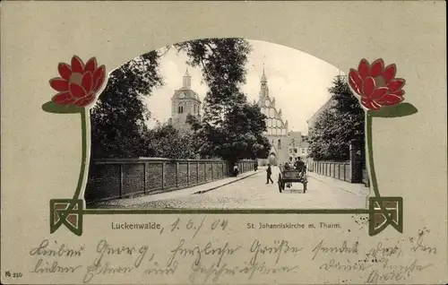 Passepartout Ak Luckenwalde in Brandenburg, St. Johanniskirche mit Turm