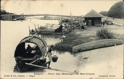 Ak Saigon Cochinchina Vietnam, Pont des Messageries Maritimes, MM