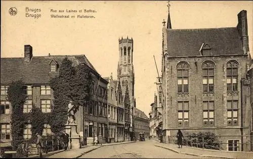 Postkarte Brügge Brügge Flandern Westflandern, Rue aux Laines und Belfried