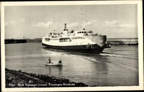 Ak Zeeland Niederlande, Prov. Boot Koningin Juliana, Strecke Vlissingen Breskens