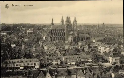 Ak Tournai Wallonien Hennegau, Ortspanorama, Kathedrale