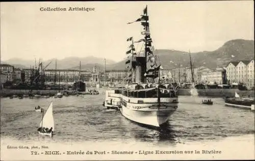 Ak Nice Nizza Alpes Maritimes, Entree du Port, Steamer, Ligne Excursion sur la Riviere