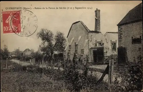 Ak Courgivaux Marne, Ruinen der Bel-Air-Farm