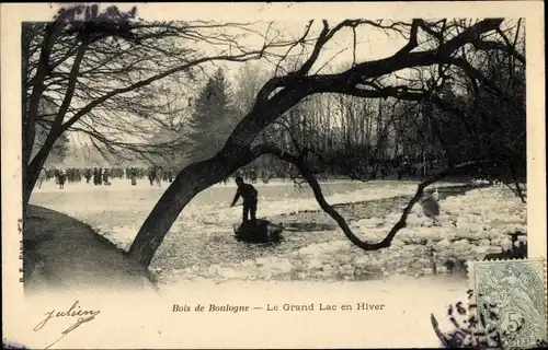 Ak Paris XVI, Bois de Boulogne, Le Grand Lac, Winter