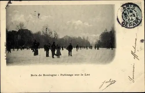 Ak Paris XVI., Bois de Boulogne, Schlittschuhlaufen auf dem See