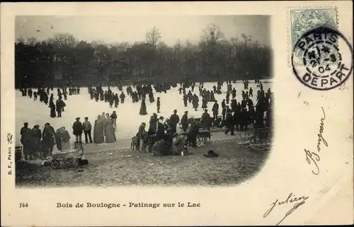 Ak Paris XVI., Bois de Boulogne, Schlittschuhlaufen auf dem See