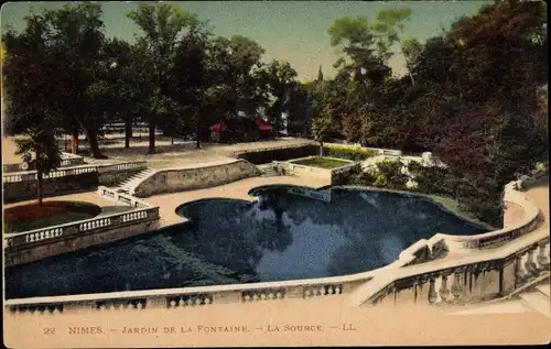 Ak Nîmes Gard, Jardin de la Fontaine, La Source