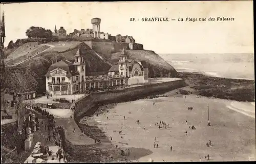 Ak Granville Manche, Der Strand von den Klippen aus gesehen