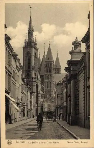 Ak Tournai Wallonien Hennegau, Glockenturm, Rue Saint Martin
