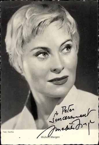Autogrammkarte Schauspielerin Michele Morgan, Portrait, Autogramm