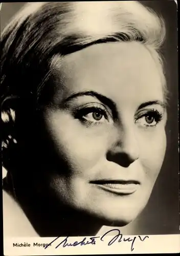 Autogrammkarte Schauspielerin Michèle Morgan, Portrait, Autogramm