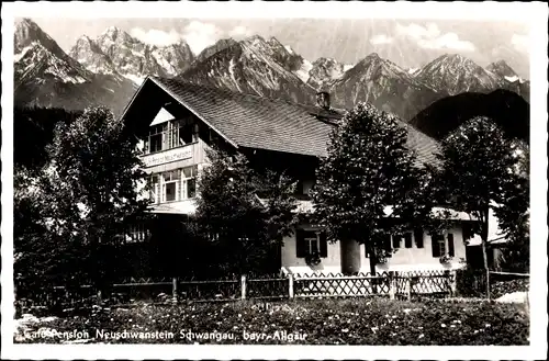 Ak Schwangau im Ostallgäu, Café Pension Neuschwanstein, Gebirge