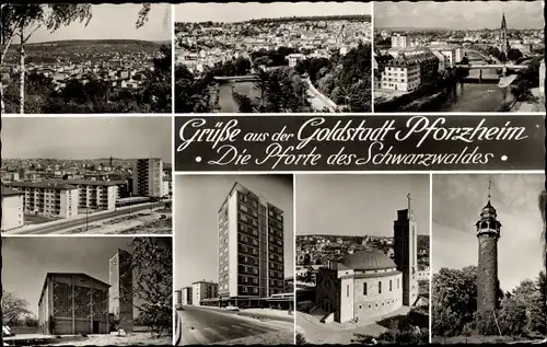 Ak Pforzheim im Schwarzwald, Panorama, Turm, Hochhaus