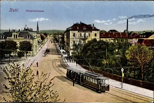 Ak Kehl am Rhein, Hauptstraße, Straßenbahn