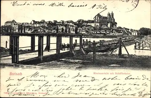 Ak Breisach am Oberrhein, Rheinansicht, Schiffbrücke, Passanten