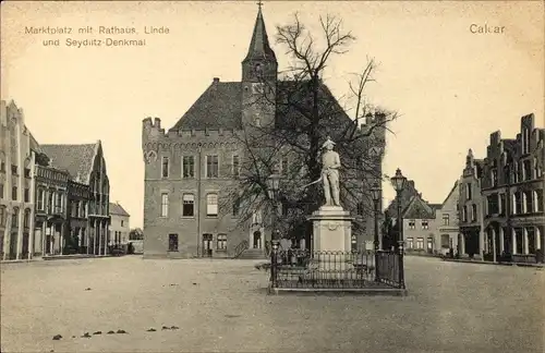 Ak Kalkar in Niederrhein, Marktplatz, Rathaus, Linde, Seydlitz Denkmal