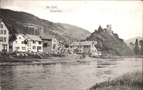 Ak Heimbach in der Eifel, Panorama mit Burgruine