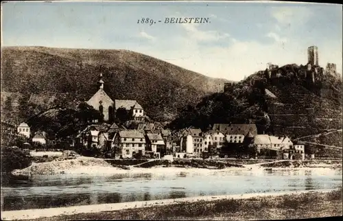 Ak Beilstein, Blick auf den Ort mit Mosel und Berge