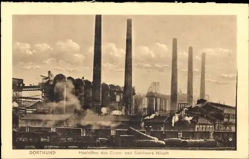 Ak Dortmund im Ruhrgebiet, Hochöfen des Eisen- und Stahlwerk Hösch