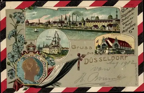 Präge Litho Düsseldorf, Industrie und Gewerbeausstellung 1902, Krupp Palais, Festhalle, Wilhelm II